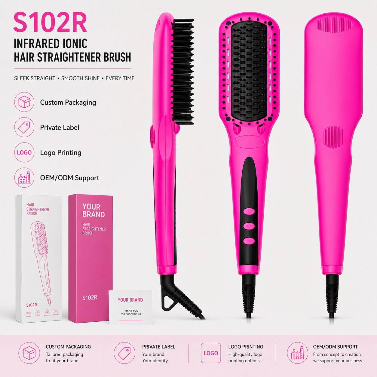 S102R Infrared Ionic Hair Straightener Brush detail image