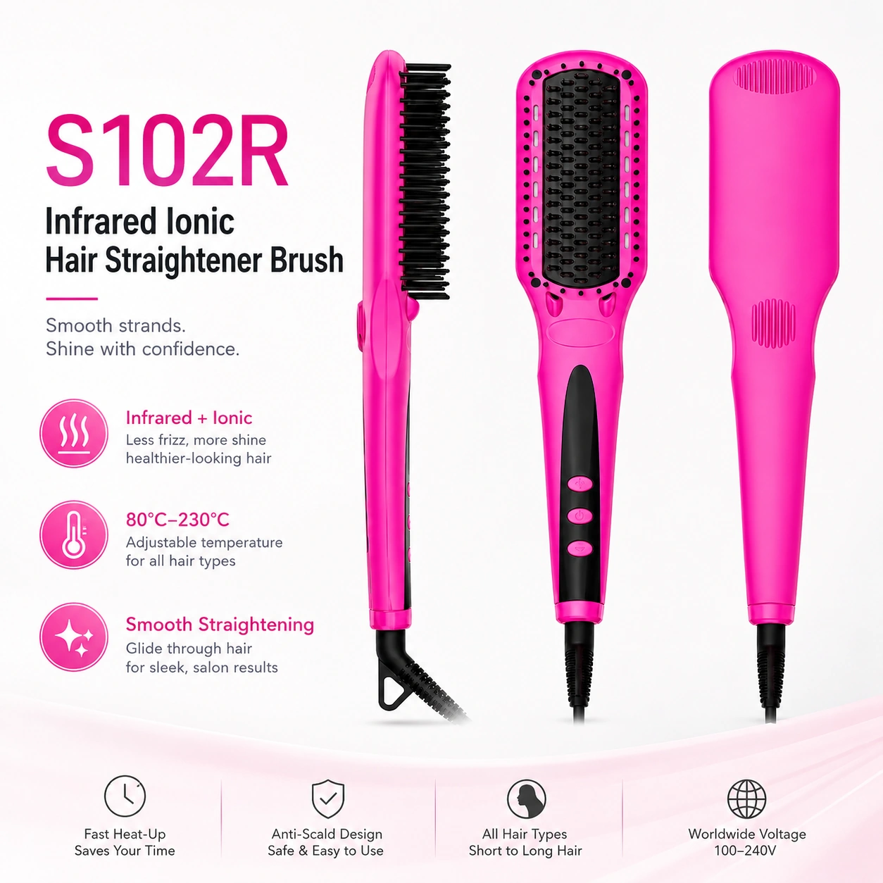 S102R Infrared Ionic Hair Straightener Brush detail image