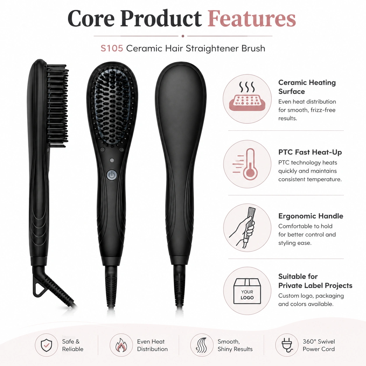 S105 Ceramic Hair Straightener Brush detail image