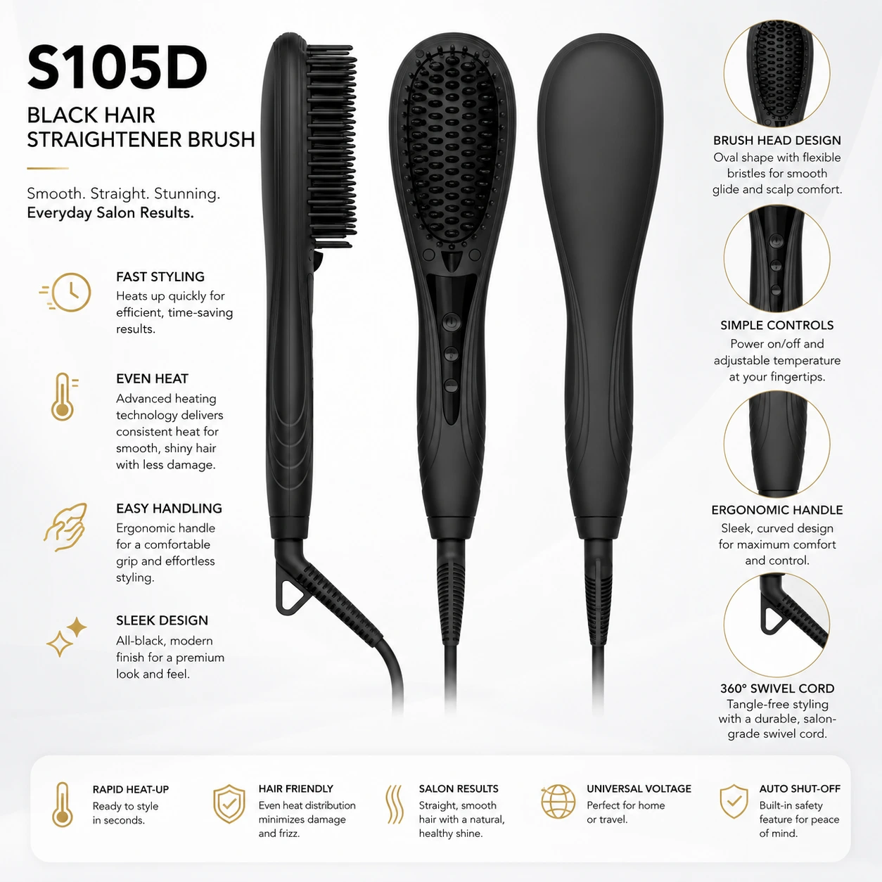 S105D Ionic Hair Straightener Brush detail image