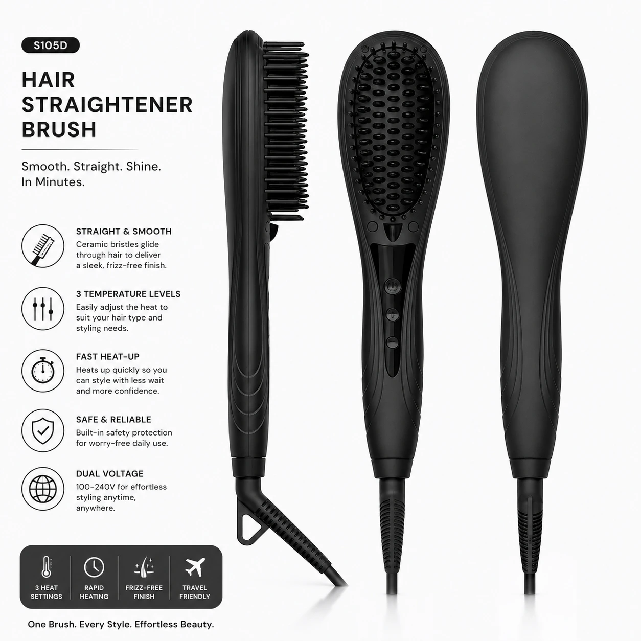 S105D Ionic Hair Straightener Brush detail image