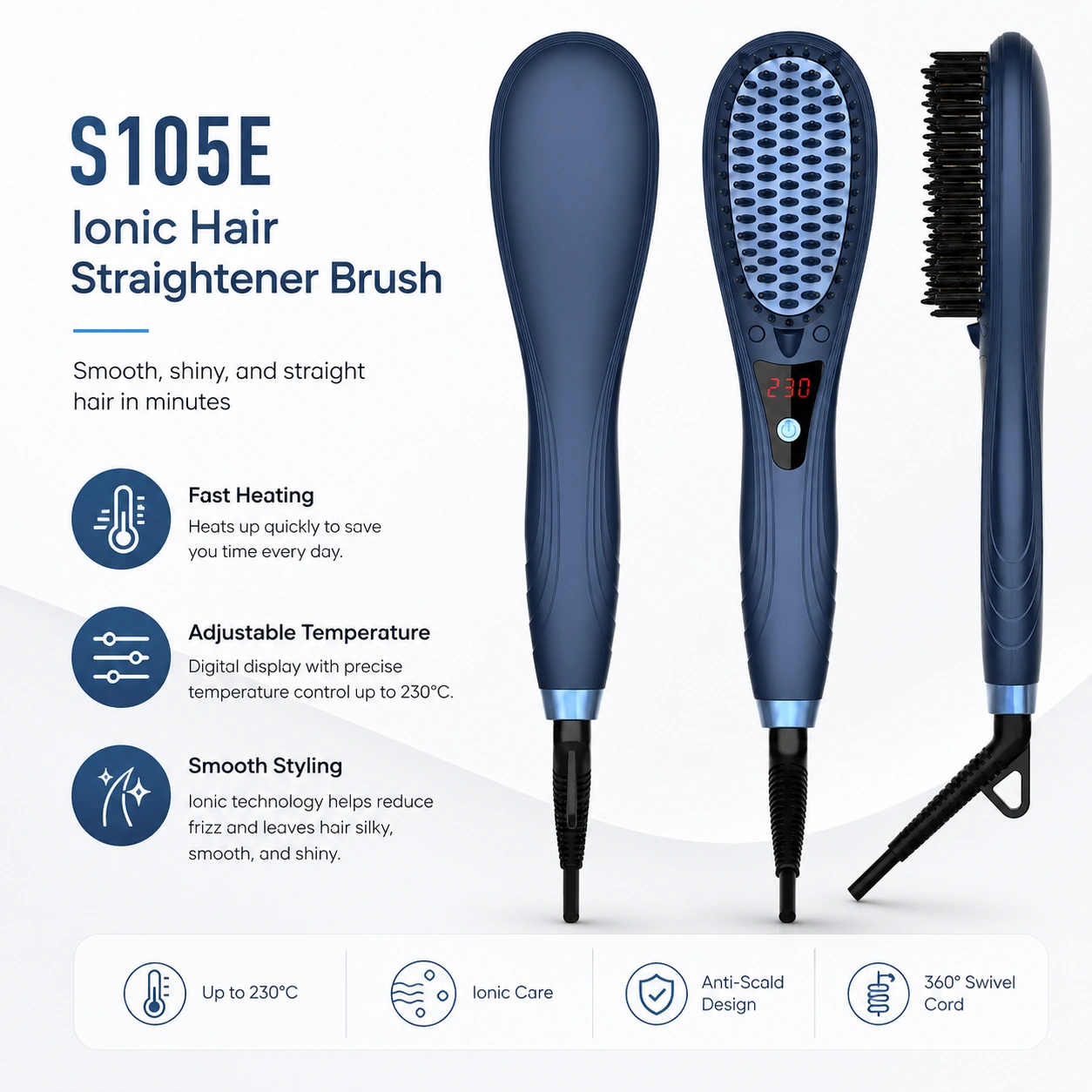 S105E Ionic Hair Straightener Brush detail image