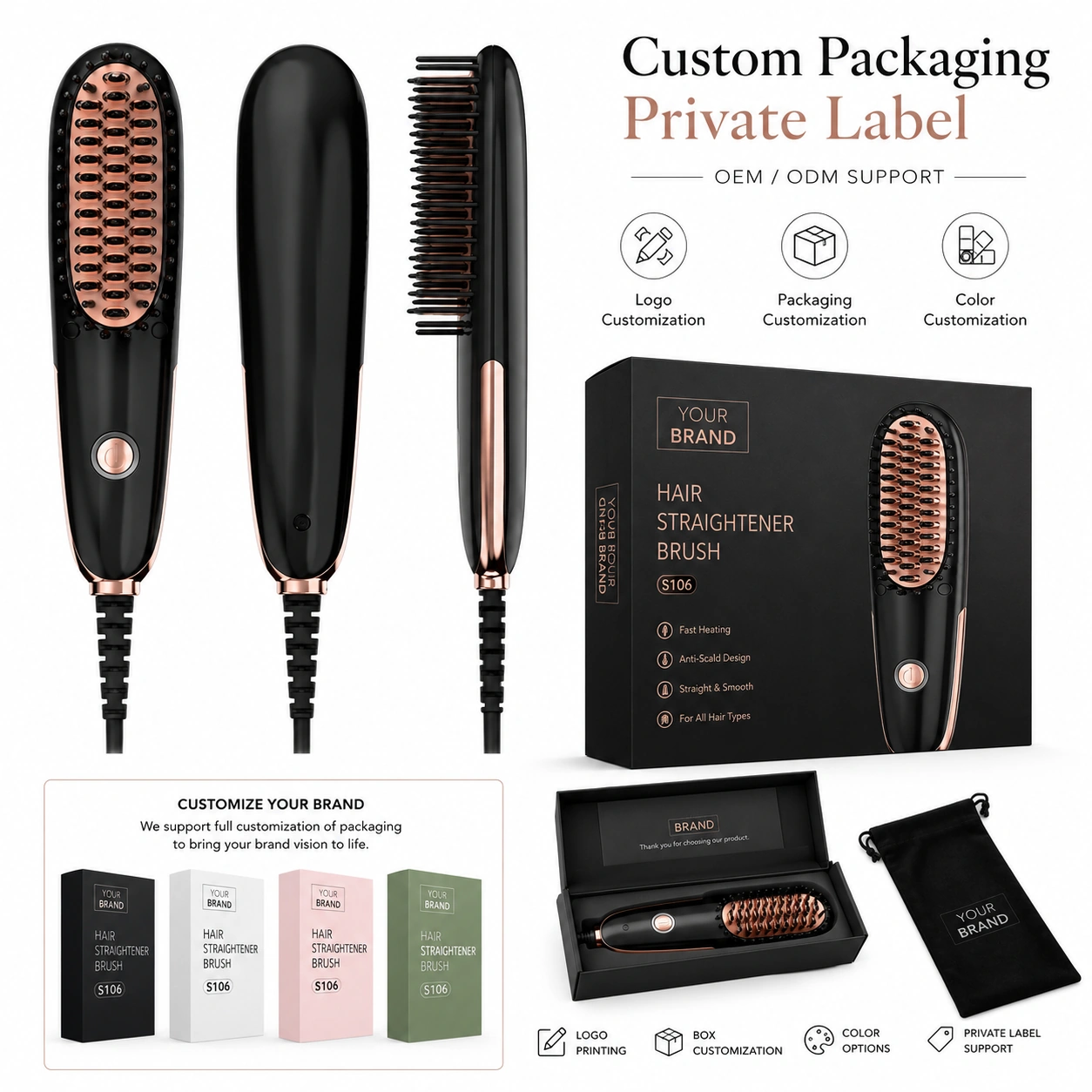 S106 Compact Ceramic Hair Straightener Brush detail image