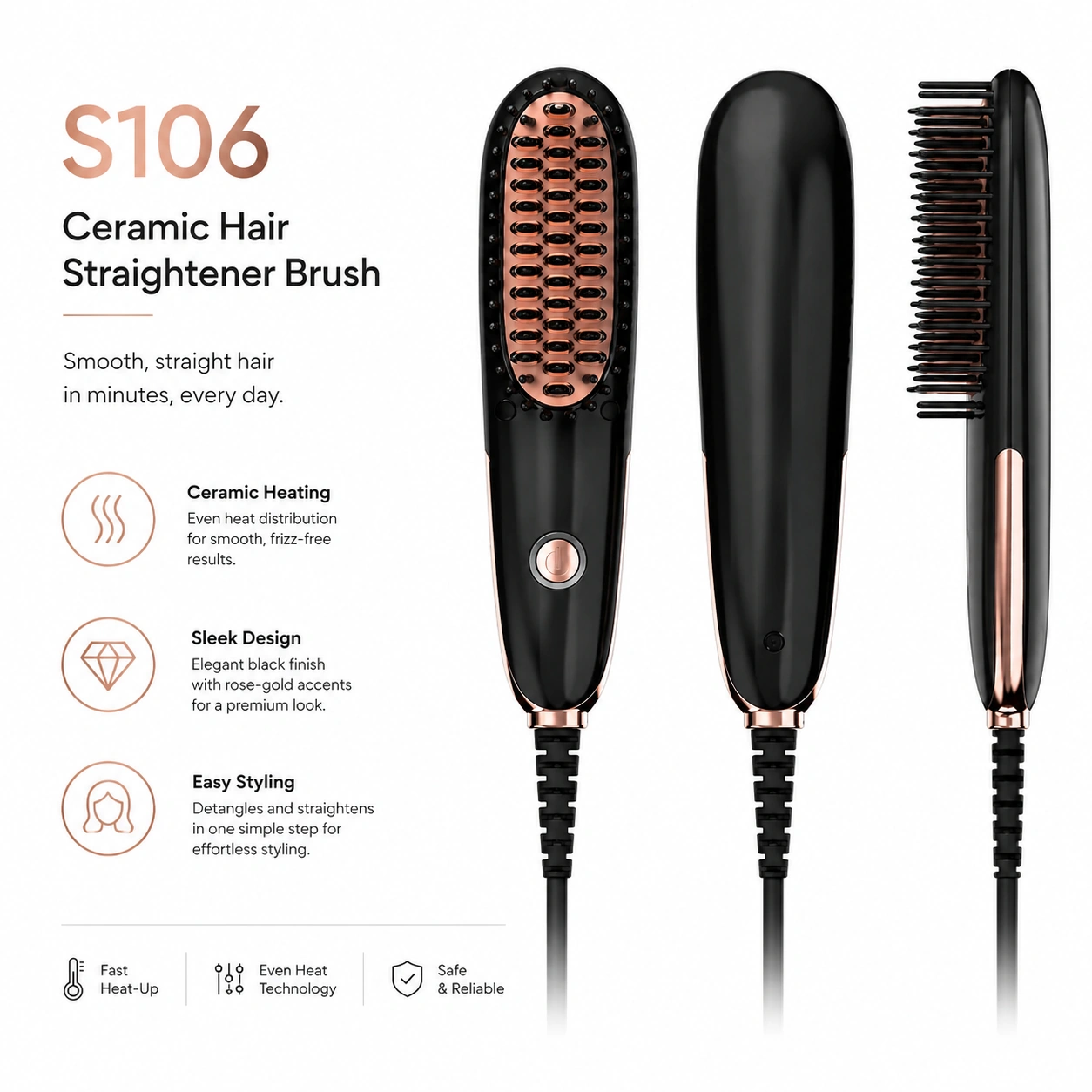 S106 Compact Ceramic Hair Straightener Brush detail image