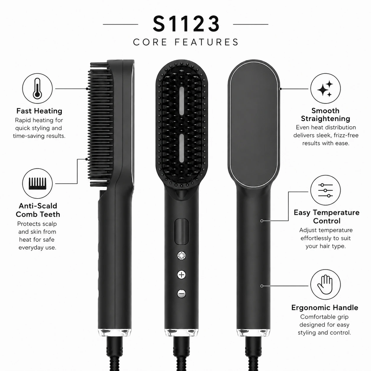 S1123R Infrared Ionic Hair Straightener Brush detail image