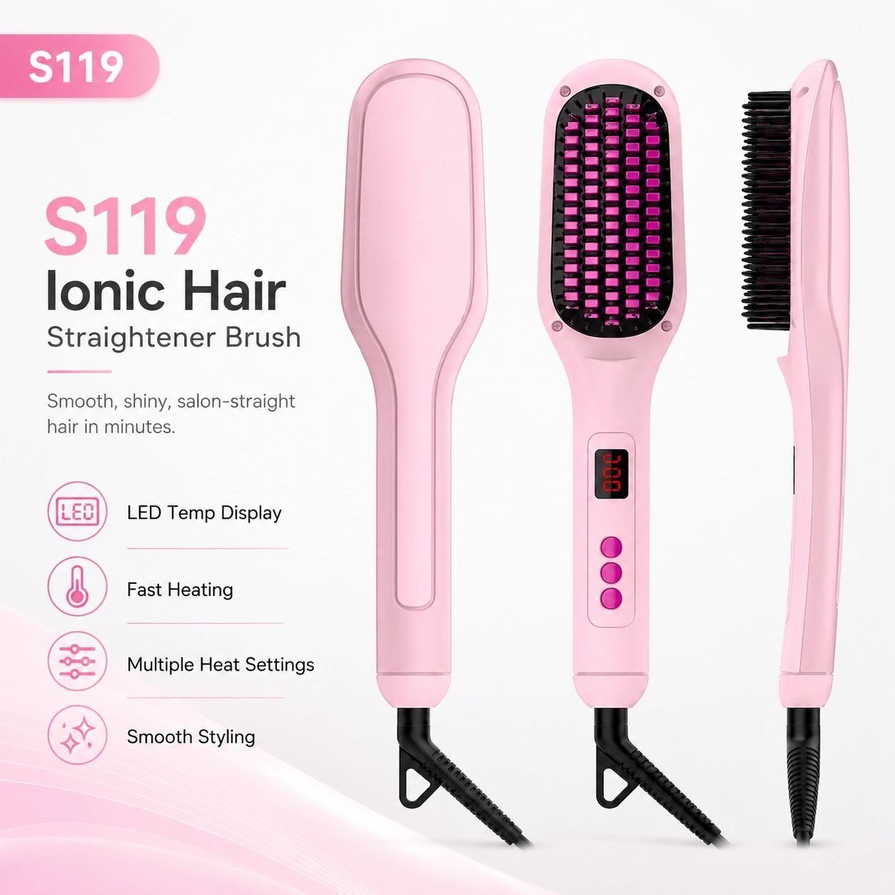 S119 Ionic Hair Straightener Brush detail image