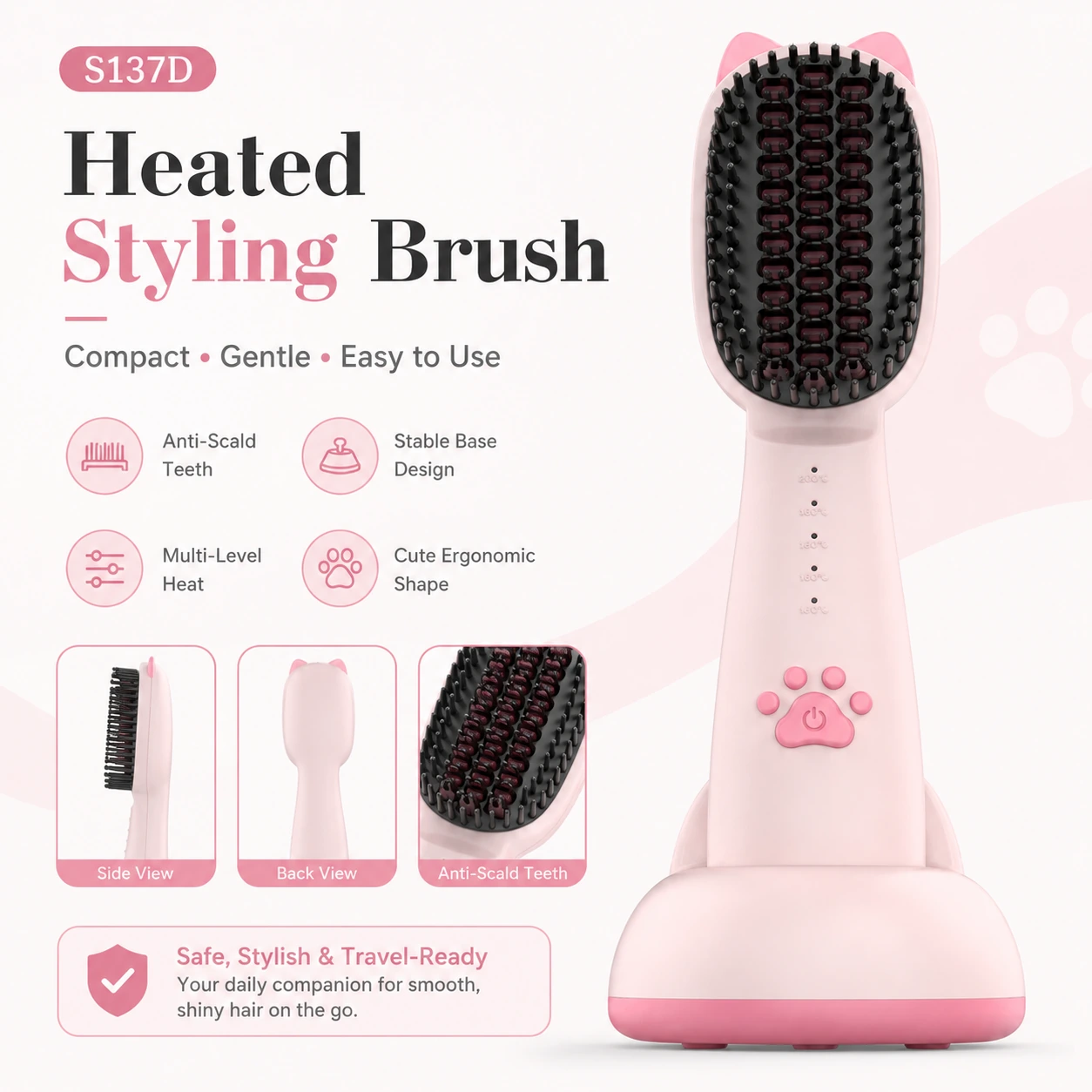 S137D Rechargeable Ionic Hair Straightener Brush detail image