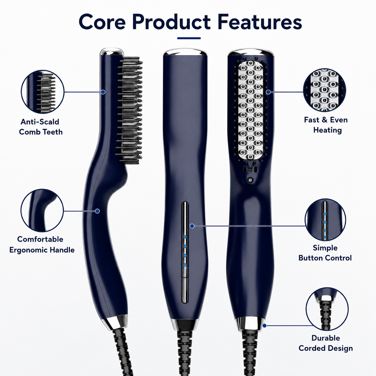 S140 Ionic Heated Beard Brush detail image