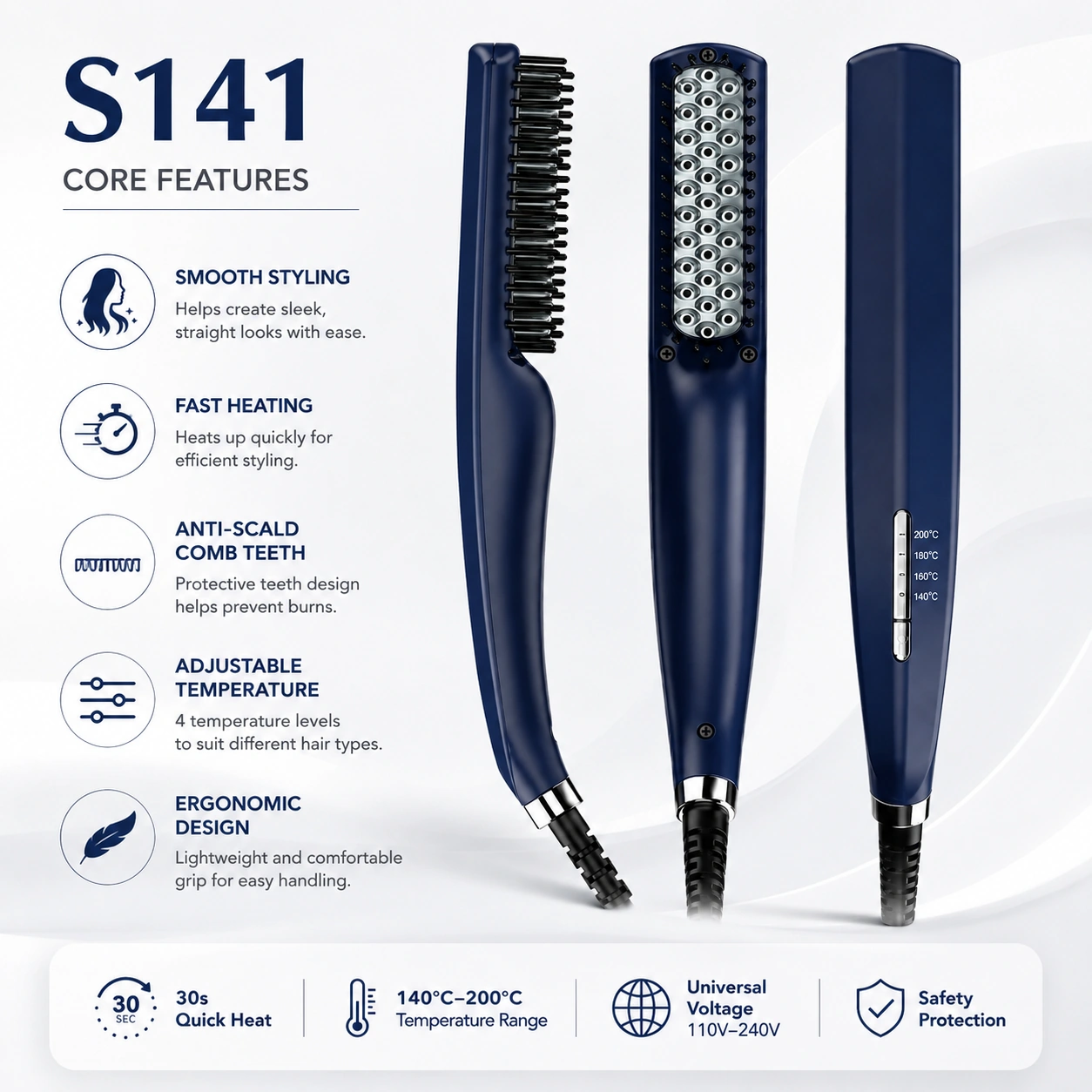 S141 Ionic Heated Beard Brush detail image
