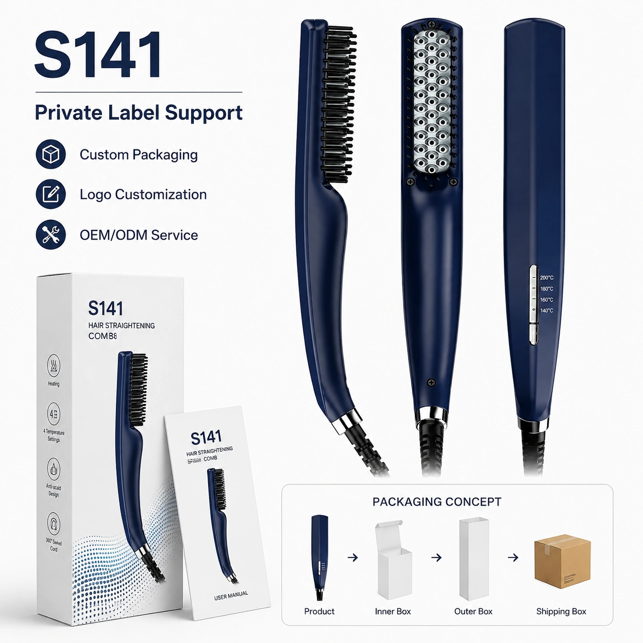 S141 Ionic Heated Beard Brush detail image