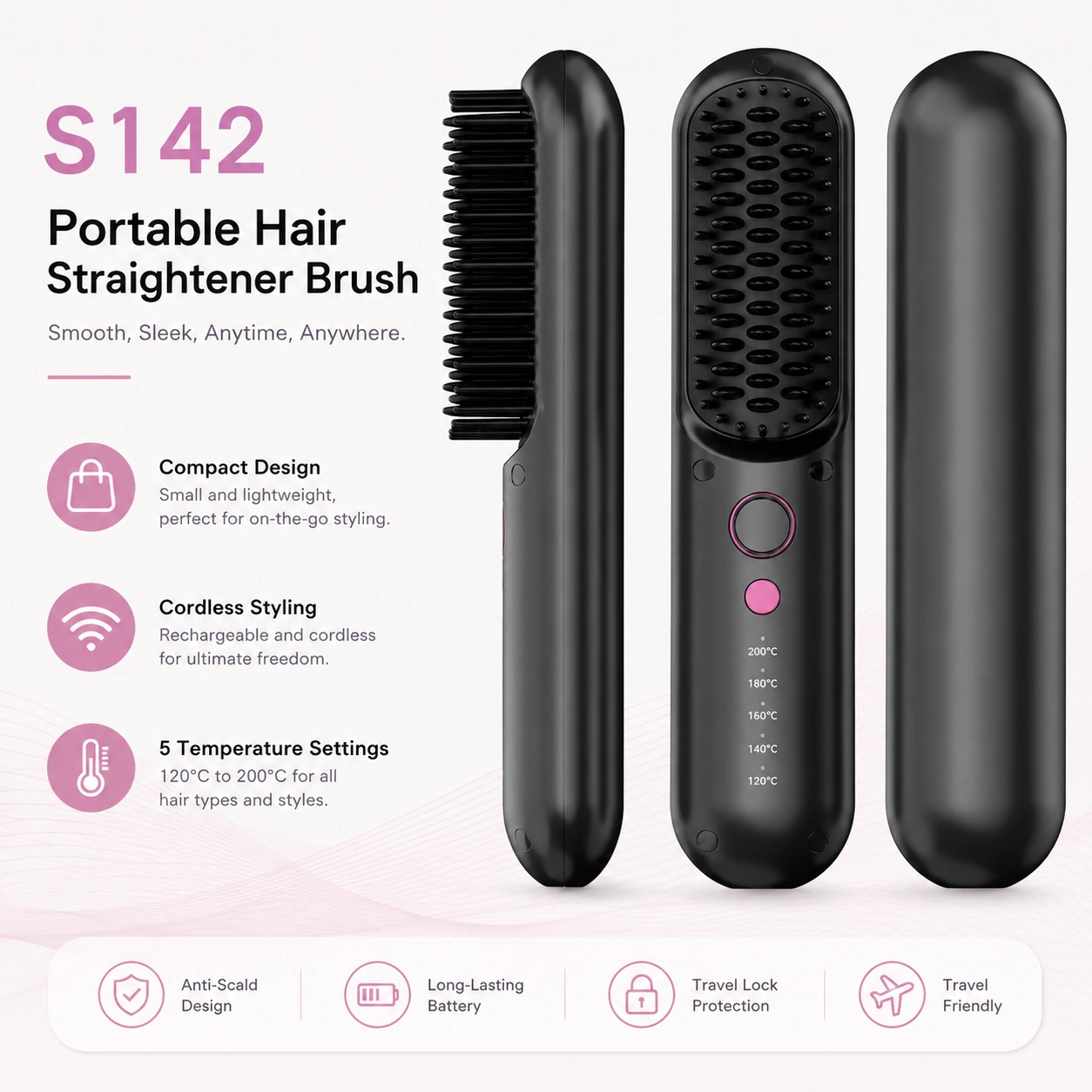 S142 Rechargeable Hair Straightener Brush detail image