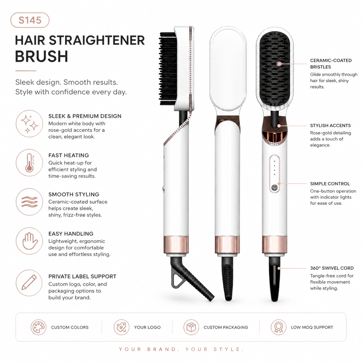 S145 Slim Ionic Hair Straightener Brush detail image