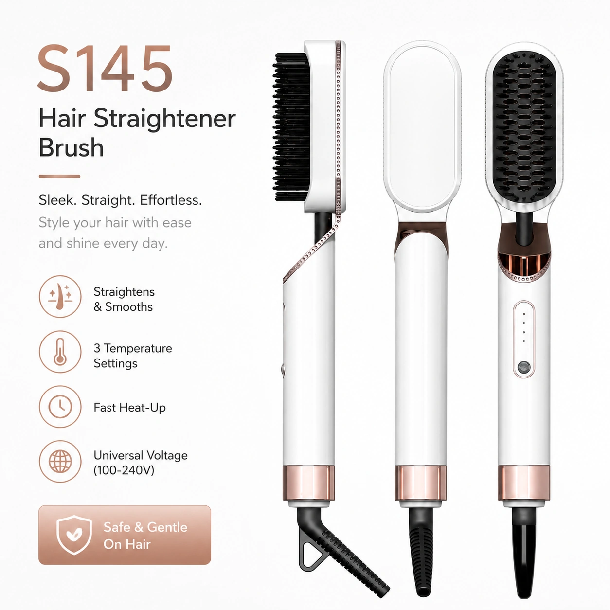 S145 Slim Ionic Hair Straightener Brush detail image