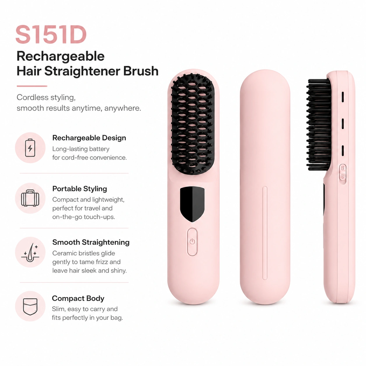 S151D Infrared Ionic Hair Straightener Brush detail image