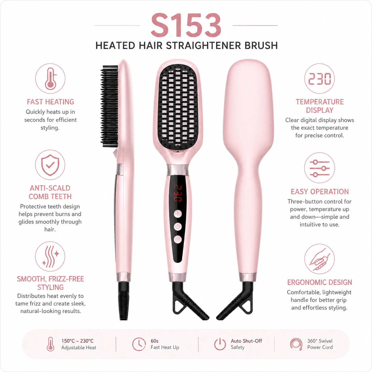 S153 Ionic Hair Straightener Brush detail image