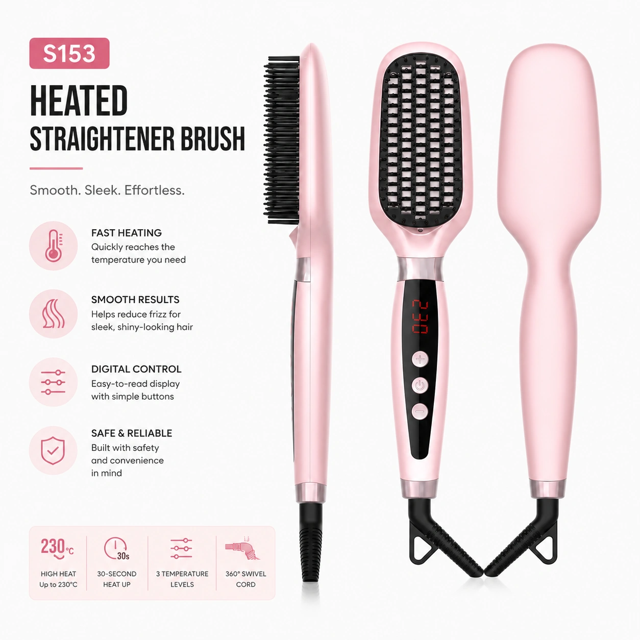 S153 Ionic Hair Straightener Brush detail image