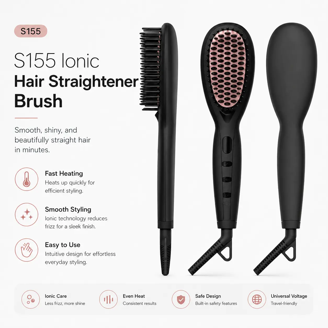 S155 Ionic Hair Straightener Brush detail image