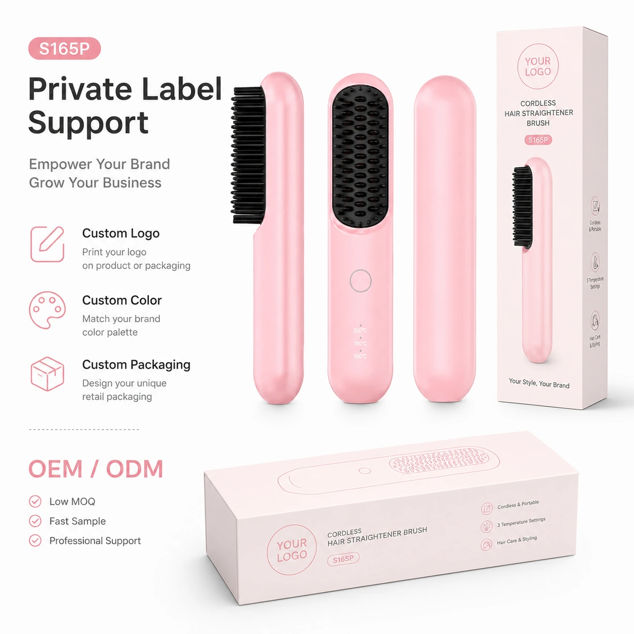 S165P Rechargeable Ionic Hair Straightener Brush detail image