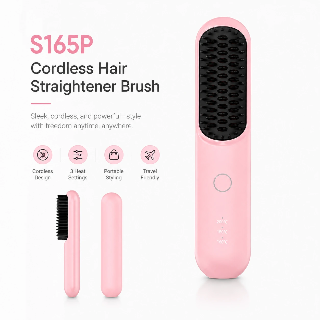 S165P Rechargeable Ionic Hair Straightener Brush detail image