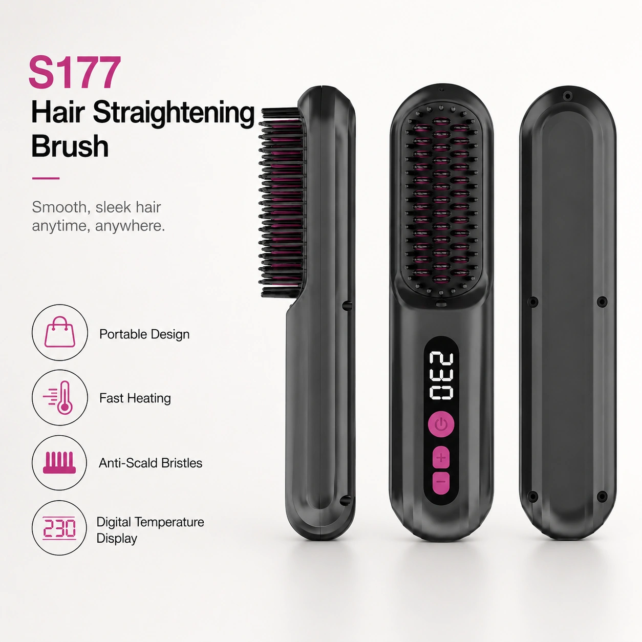 S177 Rechargeable Ionic Hair Straightener Brush detail image