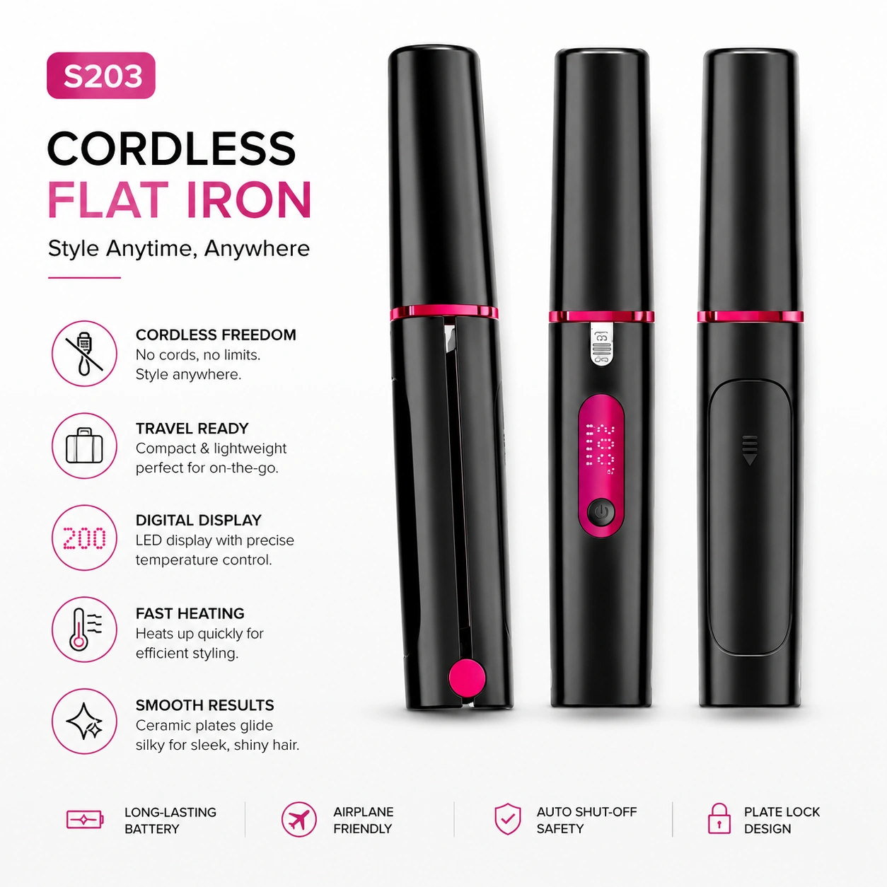 S203 Rechargeable Ionic Multifunctional Flat Iron detail image