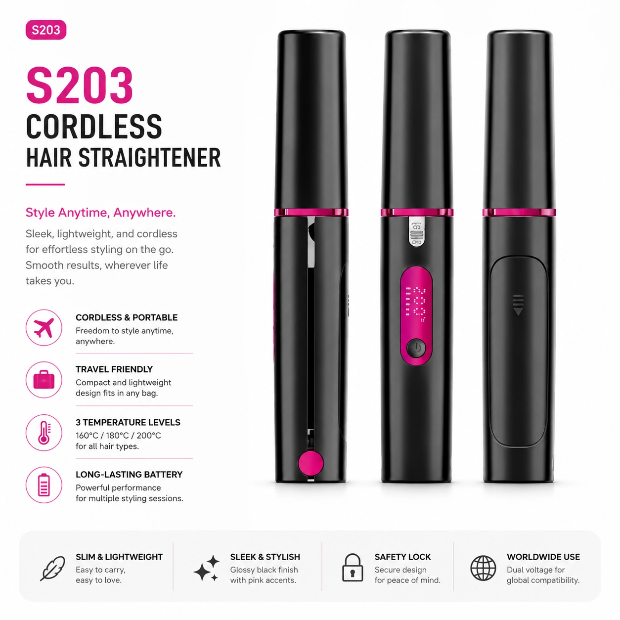 S203 Rechargeable Ionic Multifunctional Flat Iron detail image