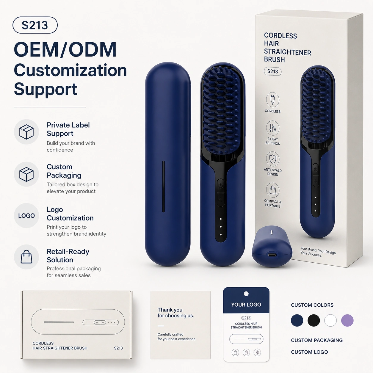 S213 Rechargeable Ionic Hair Straightener Brush detail image